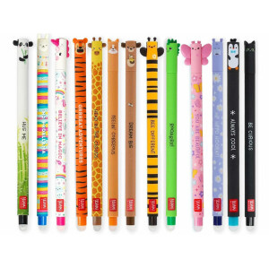 LEGAMI Set mit 13 radierbaren Gelstiften Gelschreiber verschiedene Tintenfarben Panda, Lama, Einhorn, Tiger, Giraffe, Corgi, Teddy, Biene, Dino, Schmetterling, Hippo, Pinguin und Kitty