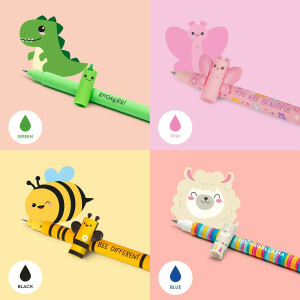 LEGAMI Set mit 13 radierbaren Gelstiften Gelschreiber verschiedene Tintenfarben Panda, Lama, Einhorn, Tiger, Giraffe, Corgi, Teddy, Biene, Dino, Schmetterling, Hippo, Pinguin und Kitty