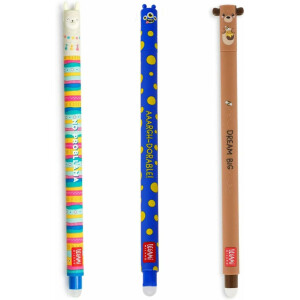 LEGAMI - 3er Set Gel-Radierstifte, Teddy, Lama und Monster Radierbar ohne Blatt zu verbrauchen, 0,7 mm Spitze