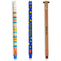 LEGAMI - 3er Set Gel-Radierstifte, Teddy, Lama und Monster Radierbar ohne Blatt zu verbrauchen, 0,7 mm Spitze