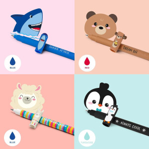 LEGAMI radierbare Gelschreiber Gelstifte mit Tiermotiven Multipack mit neun verschiedenen Stiften Hai, Giraffe, Panda, Lama, Einhorn, Bunny, Pinguin, Teddy und Monster