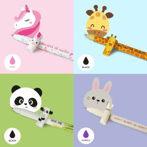 LEGAMI radierbare Gelschreiber Gelstifte mit Tiermotiven Multipack mit neun verschiedenen Stiften Hai, Giraffe, Panda, Lama, Einhorn, Bunny, Pinguin, Teddy und Monster
