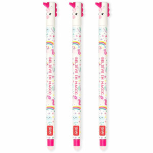 LEGAMI Set mit 3 radierbaren Gelstiften mit thermoempfindlicher Radiertinte, 0,7 mm Spitze, Einhorn-Designs