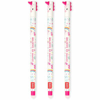 LEGAMI Set mit 3 radierbaren Gelstiften mit thermoempfindlicher Radiertinte, 0,7 mm Spitze, Einhorn-Designs