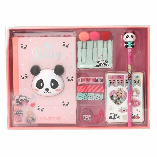 Depesche 13904 TOPModel Create Your Diary - Tagebuch Set mit Notizbuch in Rosa und einem 3D Panda-Kopf, inkl. Washi Tape, Sticker, Bleistift UVM.