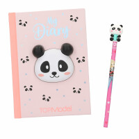 Depesche 13904 TOPModel Create Your Diary - Tagebuch Set mit Notizbuch in Rosa und einem 3D Panda-Kopf, inkl. Washi Tape, Sticker, Bleistift UVM.