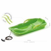 Prosperplast Schlitten Race Grün | schneller Kunststoffschlitten für Schnee & Abfahrten | robust & frostbeständig | leicht & kompakt | strapazierfähig & langlebig | 87×40×18 cm