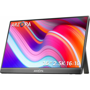 ARZOPA 2.5K Portabeler Monitor, 16 Zoll 2560x1600 HDR 10bit QHD USB-C HDMI Laptop Monitor, 16:10 IPS Augenschutz Externer Zweitbildschirm für Mac PC Phone PS4/5 Xbox Switch (Z1RC)