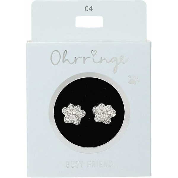 Depesche 13914.004 Glitzer Stecker-Ohrringe in Silber, mit Pfoten Motiv und Glitzersteinen, als kleines Geschenk