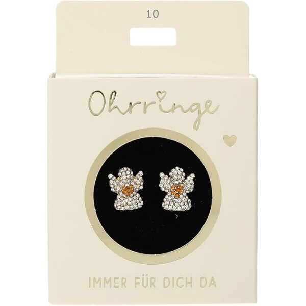 Depesche 13914.010 Glitzer Stecker-Ohrringe in Gold und Orange, mit Schutzengel Motiv und Glitzersteinen, als kleines Geschenk