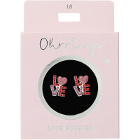 Depesche 13914.018 Glitzer Stecker-Ohrringe in Silber, Rot und Rosa, mit Aufschrift "LOVE" und Glitzersteinen, als kleines Geschenk