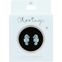 Depesche 13914.020 Glitzer Stecker-Ohrringe in Silber, mit Seepferdchen Motiv und Glitzersteinen, als kleines Geschenk