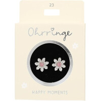 Depesche 13914.023 Glitzer Stecker-Ohrringe in Silber und Rosa, mit Blumen Motiv und Glitzersteinen, als kleines Geschenk
