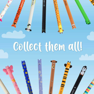 LEGAMI - Set mit 11 löschbaren Gelstiften mit 0,7 mm Spitze, verschiedene Tintenfarben und Tierdesigns - Bauernhof, Tiger, Schmetterling, Hai usw
