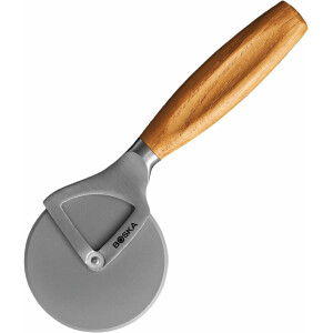 Boska Pizzaschneider Oslo+ / Non-stick BSF / Schneidet ohne Wackler/Sehr scharf/Stilvoll/Eichenholz & Edelstahl
