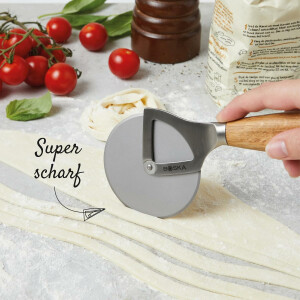 Boska Pizzaschneider Oslo+ / Non-stick BSF / Schneidet ohne Wackler/Sehr scharf/Stilvoll/Eichenholz & Edelstahl