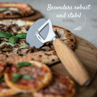 Boska Pizzaschneider Oslo+ / Non-stick BSF / Schneidet ohne Wackler/Sehr scharf/Stilvoll/Eichenholz & Edelstahl
