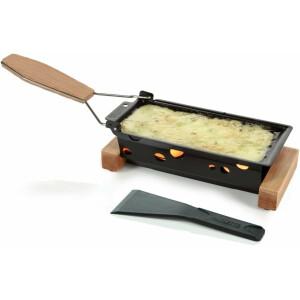 Boska Raclette 2 Personen Oslo - Mini raclette für Zwei Teelichter - Charakteristisch Holz mit Spachtel [Verleih Leckereien mit Geschmolzenem Käse oder Gegrilltem Gemüse] [Antihaftbeschichtung]