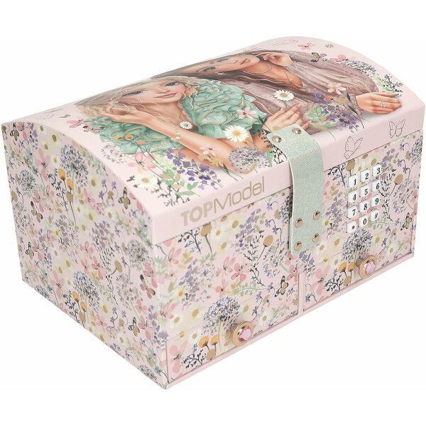 Depesche 13579 TOPModel Summer Feeling - Großes Schmuckkästchen in Rosa, mit Model Motiv und floralen Details, Schmuckbox mit Code, Sound und Spiegel