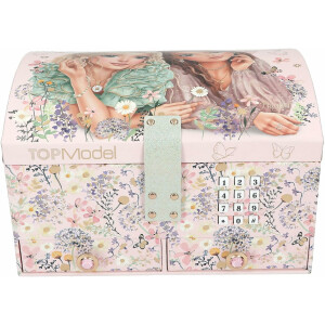 Depesche 13579 TOPModel Summer Feeling - Großes Schmuckkästchen in Rosa, mit Model Motiv und floralen Details, Schmuckbox mit Code, Sound und Spiegel