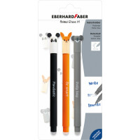 EBERHARD FABER 582123 - Tintenroller radierbar, 3 Animal Erase it Panda, Fuchs, Koala, Gelschreiber blau 0,7 mm