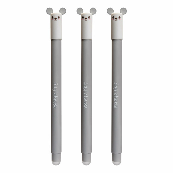 EBERHARD FABER 599033 - Tintenroller radierbar Maus, 3 Animal Erase it Stifte, Gelschreiber blau 0,7 mm