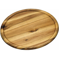 2 Stück Kesper Pizzateller aus Akazienholz, Ø 32 x 2 cm, mit Saftrinne, FSC-zertifiziert, Brotzeitplatte, Brotzeitbrett, Servierplatte aus Holz