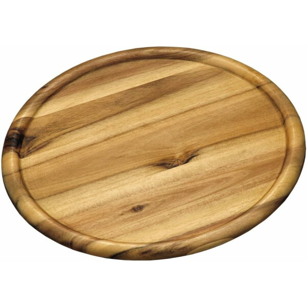 6 Stück Kesper Pizzateller aus Akazienholz, Ø 32 x 2 cm, mit Saftrinne, FSC-zertifiziert, Brotzeitplatte, Brotzeitbrett, Servierplatte aus Holz