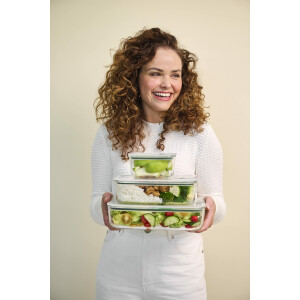 Mepal - Glasbehälter mit deckel Set EasyClip - Meal prep boxen - Geeignet für Mikrowelle, Dampfgarer, Ofen und Gefrierschrank - Luftdicht - Mikrowellengeschirr - 2x 700 plus 1500 ml - Nordic sage