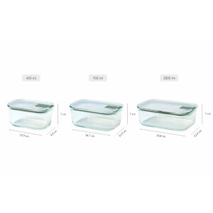 Mepal - Glasbehälter mit deckel Set EasyClip - Meal prep boxen - Geeignet für Mikrowelle, Dampfgarer, Ofen und Gefrierschrank - Luftdicht - Mikrowellengeschirr - 2x 700 plus 1500 ml - Nordic sage