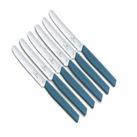 Victorinox 6 Stück Tafelmesser - Tomatenmesser Swiss Modern mit Wellenschliff rostfrei - Swiss Made - Kornblumenblau