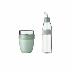 Mepal - Lunch set Ellipse - Müslibecher und Trinkflasche - Joghurtbecher to go - Unterteilung für Joghurt & Müsli - Wiederbefüllbare Trinkflasche - 1.2 ml - Nordic sage