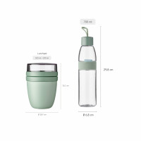 Mepal - Lunch set Ellipse - Müslibecher und Trinkflasche - Joghurtbecher to go - Unterteilung für Joghurt & Müsli - Wiederbefüllbare Trinkflasche - 1.2 ml - Nordic sage
