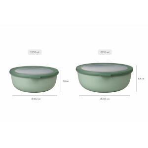 Mepal - Multi Bowl Cirqula Round - Vorratsdose mit Deckel - Geeignet als Luftdichte Aufbewahrungsbox für den Kühlschrank, Mikrowellengeschirr & als Frischhaltedosen - 2250 ml - Nordic Sage