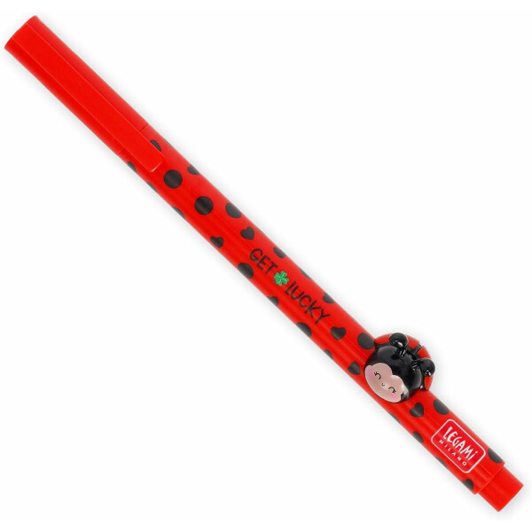 Legami - Gel-Kugelschreiber mit kleinem Tier, Lovely Friends, Ladybug, rollt nicht, rote Tinte, abnehmbares und wiederverwendbares Tier, 0,5 mm Spitze