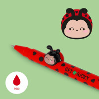 Legami - Gel-Kugelschreiber mit kleinem Tier, Lovely Friends, Ladybug, rollt nicht, rote Tinte, abnehmbares und wiederverwendbares Tier, 0,5 mm Spitze