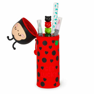 Legami - Kawaii 2-in-1 Federmäppchen aus weichem Silikon, Motiv Ladybug, Stiftehalter für den Tisch, Reißverschluss, Stifte Buntstifte, Filzstifte, H 21,7 cm