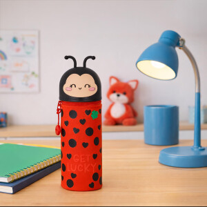 Legami - Kawaii 2-in-1 Federmäppchen aus weichem Silikon, Motiv Ladybug, Stiftehalter für den Tisch, Reißverschluss, Stifte Buntstifte, Filzstifte, H 21,7 cm