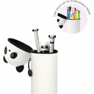 LEGAMI Set mit 7 radierbaren Gelstiften + 2-in-1-Federmäppchen - mit thermoempfindlicher Löschtinte, Tintenfarben und Schaftdesigns, 0,7 mm Spitze, Set 2 (Panda)