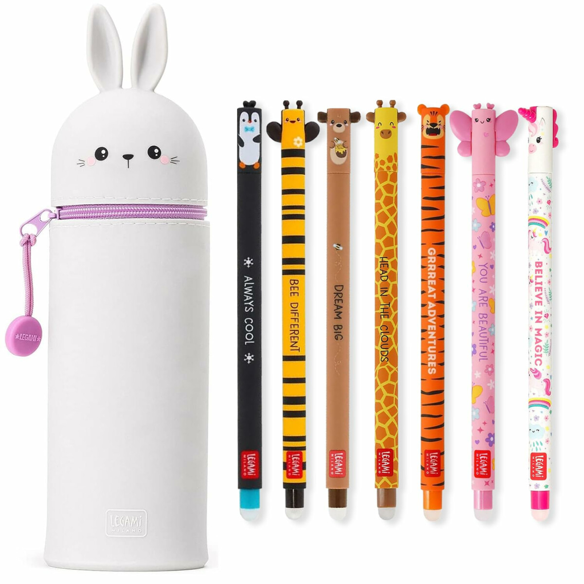 LEGAMI Set mit 7 radierbaren Gelstiften + 2-in-1-Federm&auml