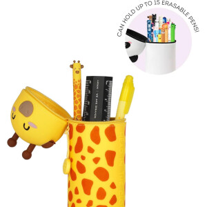 LEGAMI Set mit 7 radierbaren Gelstiften + 2-in-1-Federmäppchen - mit thermoempfindlicher Löschtinte, Tintenfarben und Schaftdesigns, 0,7 mm Spitze, Set 2 (Giraffe)