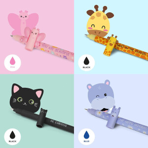 LEGAMI Set mit 13 radierbaren Gelstiften Gelschreiber verschiedene Tintenfarben Lama, Einhorn, Tiger, Giraffe, Corgi, Teddy, Biene, Dino, Schmetterling, Hippo, Pinguin, Panda und Kitty