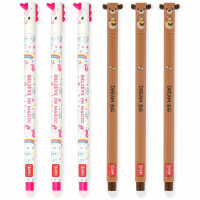 LEGAMI Set mit 6 radierbaren Gelstiften mit thermoempfindlicher Radiertinte, verschiedene Tintenfarben und Schaftdesigns, 0,7 mm Spitze, Einhorn-, Teddybär-Designs