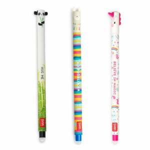 LEGAMI - 3er Set Gel-Radierstifte, Adorable, Stifte mit radierbarer Tinte, Einhorn, Panda und Lama Radierbar ohne Blatt zu verbrauchen, 0,7 mm Spitze