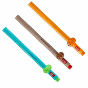 LEGAMI - Gelstift - Lovely Friends, dekoratives Tier, abnehmbar und neu kombinierbar, verhindert Rollen, feine 0,5 mm-Spitze, 3er Set DINO, TIGER und TEDDY (WILD)