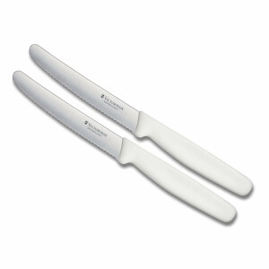 Victorinox Küchenmesser-Set 2 Stück Weiß | 11 cm Klingenlänge | extra scharfer Wellenschliff | Tafelmesser & Küchenmesser | ergonomischer Griff | ideal für Brot Tomaten Obst Gemüse