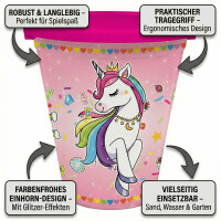 NEUSTANLO | Einhorn Eimer 23 cm | Unicorn Sandeimer mit Henkel | Stabiler Spieleimer für Strand Sandkasten & Garten | buntes Design