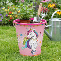 NEUSTANLO | Einhorn Eimer 23 cm | Unicorn Sandeimer mit Henkel | Stabiler Spieleimer für Strand Sandkasten & Garten | buntes Design