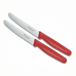 Victorinox Küchenmesser-Set 2 Stück Rot | 11 cm Klingenlänge | extra scharfer Wellenschliff | Tafelmesser & Küchenmesser | ergonomischer Griff | ideal für Brot Tomaten Obst Gemüse