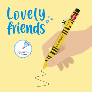 Legami - Gelschreiber mit dekorativem Tier - Lovely Friends, Bee -Thema, nicht rollend, schwarze Tinte, entfernbares und wieder kombinierbares Tier, 0,5 mm Spitze